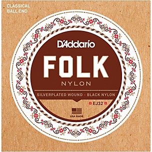 D'Addario EJ32 Folk Nylon Silver/Ball End Black Treble Guitar Strings