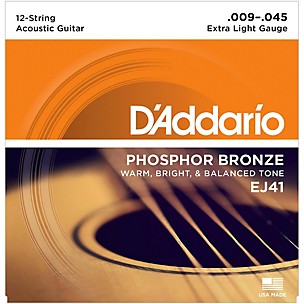 D'Addario EJ41 12-String Phosphor Bronze Extra Light Acoustic Guitar Strings