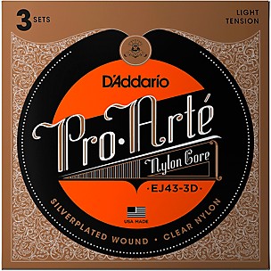 D'Addario EJ43 Pro-Arte Nylon Classical Guitar Strings - Light Tension 3 Sets