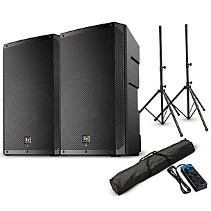 Electro-Voice ELX200-15P 15" 1,200W Powered Speaker Pair With Stands & Power Strip - Black