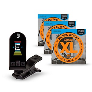 D'Addario EXL110-E Bonus 3-Pack: Light Nickel Wound Electric Guitar Strings with Bonus High E String and Equinox Tuner