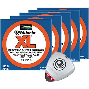 D'Addario EXL110 Light Electric Guitar Strings 5-Pack with Free Strobe Tuner