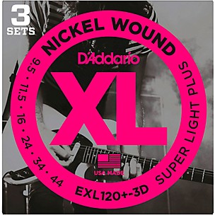 D'Addario EXL120+-3D Nickel Wound Super Light Plus Electric Guitar Strings 3-Pack