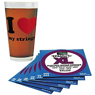 D'Addario EXL120 6-Pack of Electric Guitar Strings with D'Addario Pint Glass