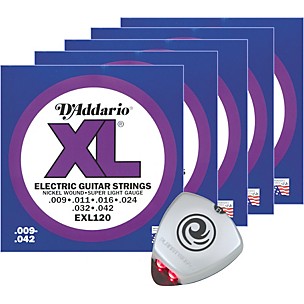 D'Addario EXL120 Super Light Electric Guitar Strings 5-Pack with Free Strobe Tuner