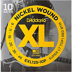 D'Addario EXL125 Super Light Top/Regular Bottom Electric Guitar Strings 10-Pack