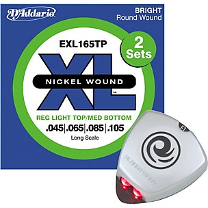 D'Addario EXL165TP Reg Light Top/Med Bottom Electric Bass Guitar Strings 2-Pack with Free Strobe Tuner