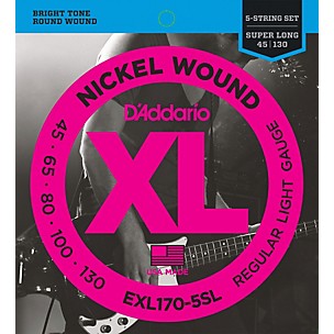 D'Addario EXL170-5SL Regular Light Nickel Wound Super Long Scale 5-String Bass Strings