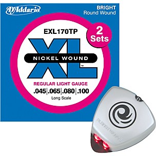 D'Addario EXL170TP Light Electric Bass Guitar Strings 2-Pack with Free Strobe Tuner