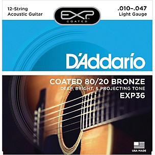 D'Addario EXP36 Coated 80/20 Bronze Light 12-String Acoustic Guitar Strings