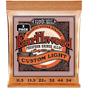 Ernie Ball Earthwood Custom Light Phosphor Bronze Acoustic Guitar Strings 3 Pack