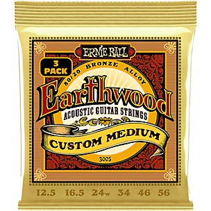 Ernie Ball Earthwood Custom Medium 80/20 Bronze Acoustic Guitar Strings 3 Pack