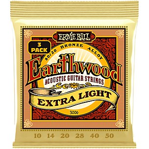 Ernie Ball Earthwood Extra Light 80/20 Bronze Acoustic Guitar Strings 3-Pack