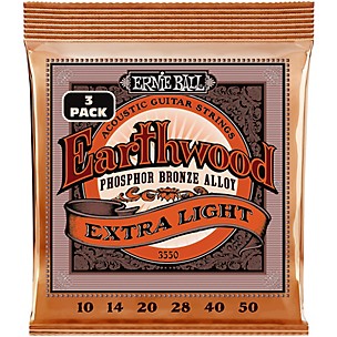 Ernie Ball Earthwood Extra Light Phosphor Bronze Acoustic Guitar Strings 3 Pack