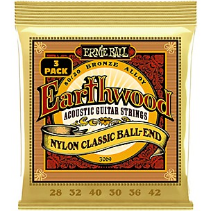 Ernie Ball Earthwood Folk Nylon 80/20 Bronze Acoustic Guitar Strings 3 Pack