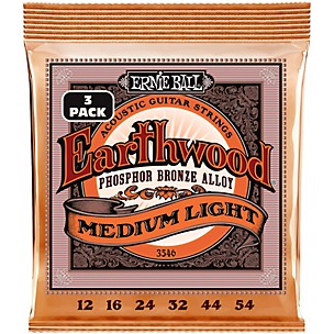 Ernie Ball Earthwood Medium Light Phosphor Bronze Acoustic Guitar Strings 3-Pack