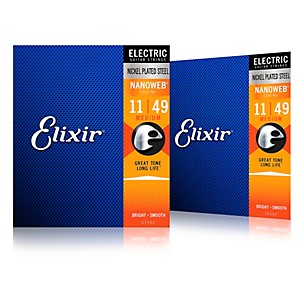 Elixir Electric Guitar Strings with NANOWEB Coating, Medium (.011-.049) 2-Pack