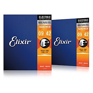 Elixir Electric Guitar Strings with NANOWEB Coating, Super Light (.009-.042) 2-Pack