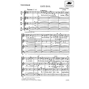 Editio Musica Budapest Evening Song Satb Esti Dal (SATB Hungarian Text) Composed by Zoltán Kodály