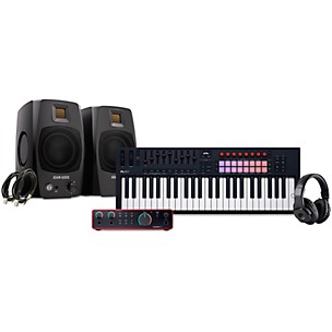 Novation FLkey 2 Keyboard Controller With Focusrite 2i2 USB Audio Interface & Adam Audio D3V 3" Studio Monitor Pair Package (Cables & Headphones Included) -