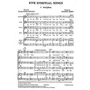 Novello Five Spiritual Songs SATB Composed by Michael Hurd
