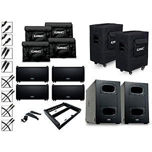 QSC Four LA108 Ground Stack Active Line Array Speakers Package With Two KS212C Subwoofers