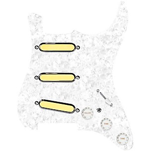 920D Custom Gold Foil Loaded Pickguard For Strat With White Pickups and Knobs and S7W-MT Wiring Harness