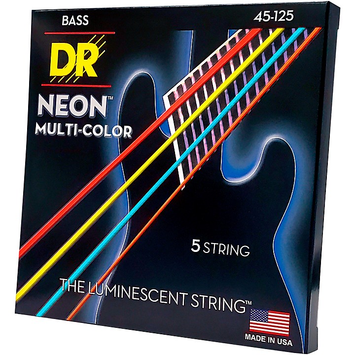 DR Strings Hi-Def NEON Multi-Color Coated Medium 5-String Bass