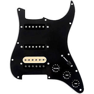 920d Custom HSS Loaded Pickguard For Strat With An Uncovered Roughneck Humbucker, Black Texas Growler Pickups and Black Knobs