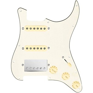 920D Custom HSS Loaded Pickguard for Strat With Nickel Cool Kids Humbucker, Aged White Texas Grit Pickups & Black Knobs