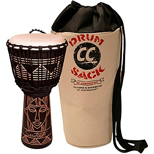 Sawtooth Harmony Series 12" Hand Carved Spirit Design Rope Satin Black Djembe With Drum Sack Carry Bag