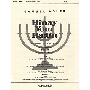 G. Schirmer Hayom Harat Olam A Cappella W/Tenor Solo(Cantor) SATB composed by S Adler
