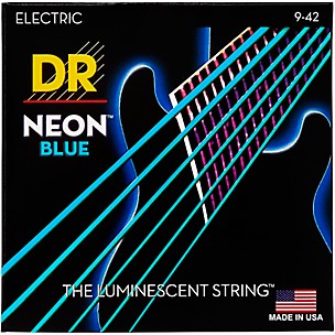 DR Strings Hi-Def NEON Blue Coated Light (9-42) Electric Guitar Strings