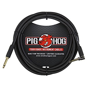 Pig Hog Instrument Cable Black Woven 1/4" to 1/4" Right Angle