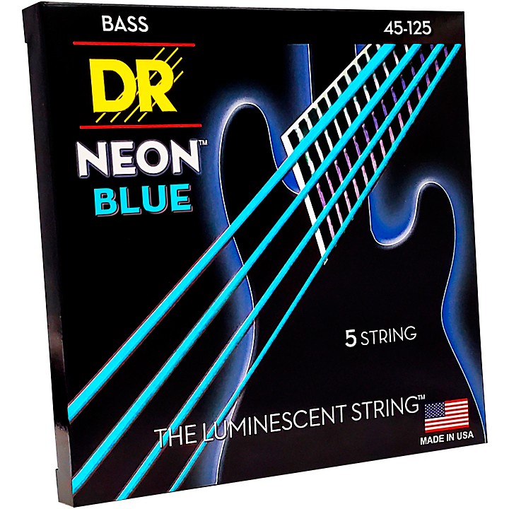 DR Strings Hi-Def NEON Blue Coated Medium 5-String (45-125) Bass