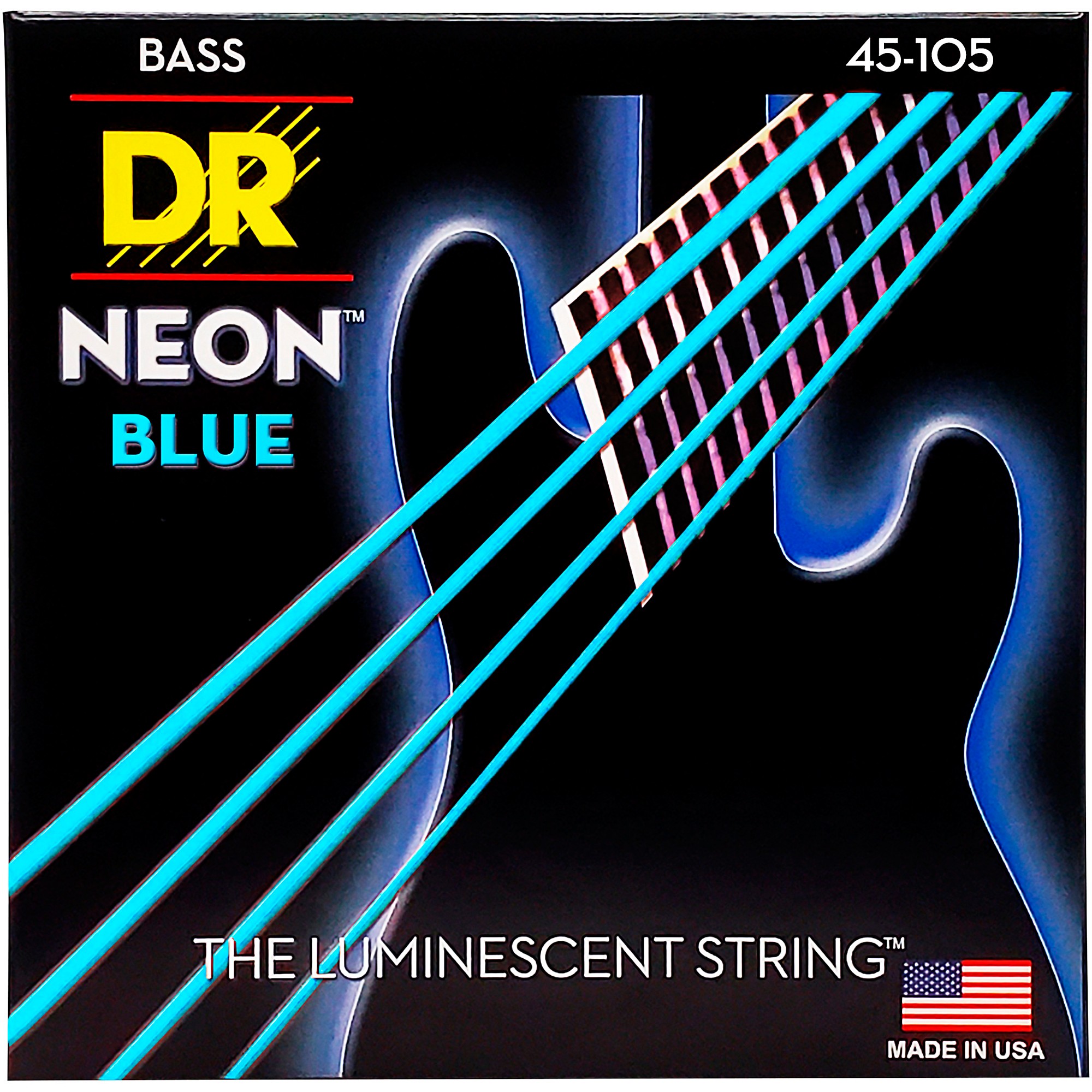 DR Strings Hi-Def NEON Blue Coated Medium 4-String (45-105) Bass