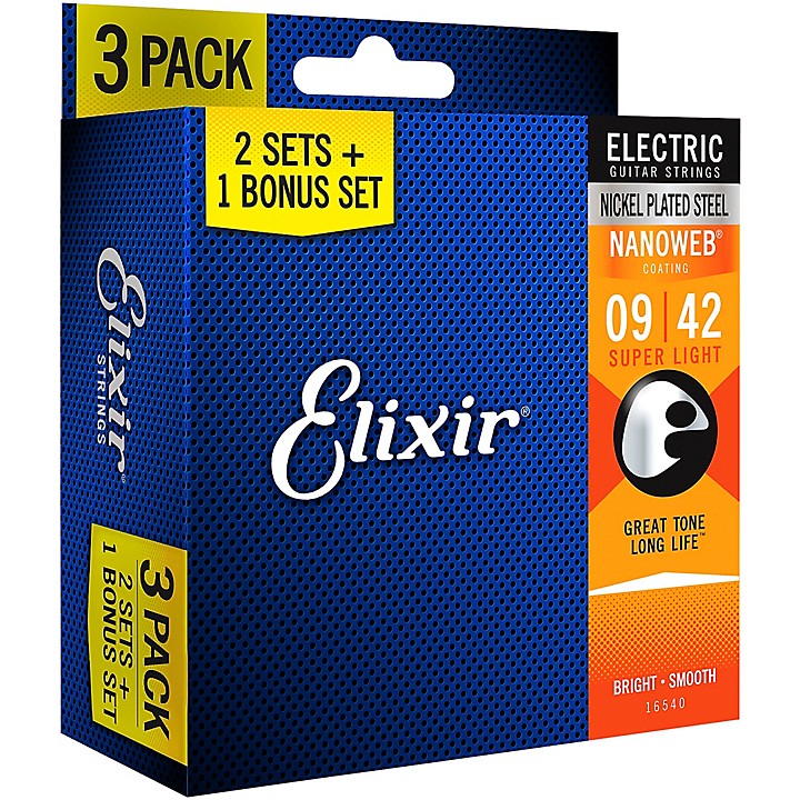 Elixir BONUS PACK NANOWEB Nickel Plated Steel Super Light