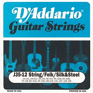 D'Addario J35 12-String Folk Silk and Steel Acoustic Guitar Strings
