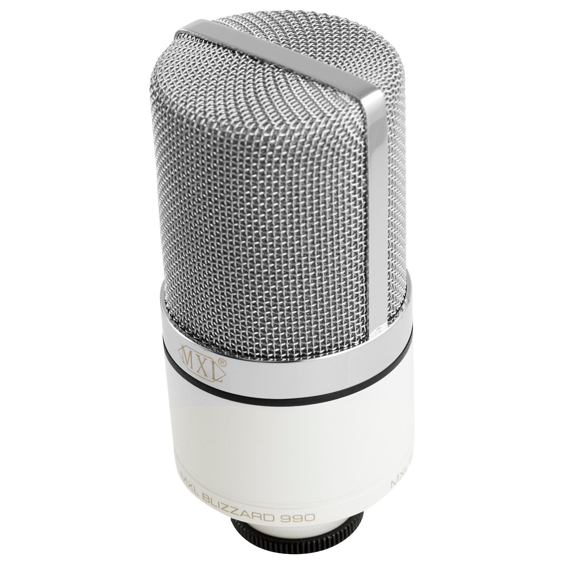 MXL 990 Blizzard White Limited-Edition LDC Microphone With Blue