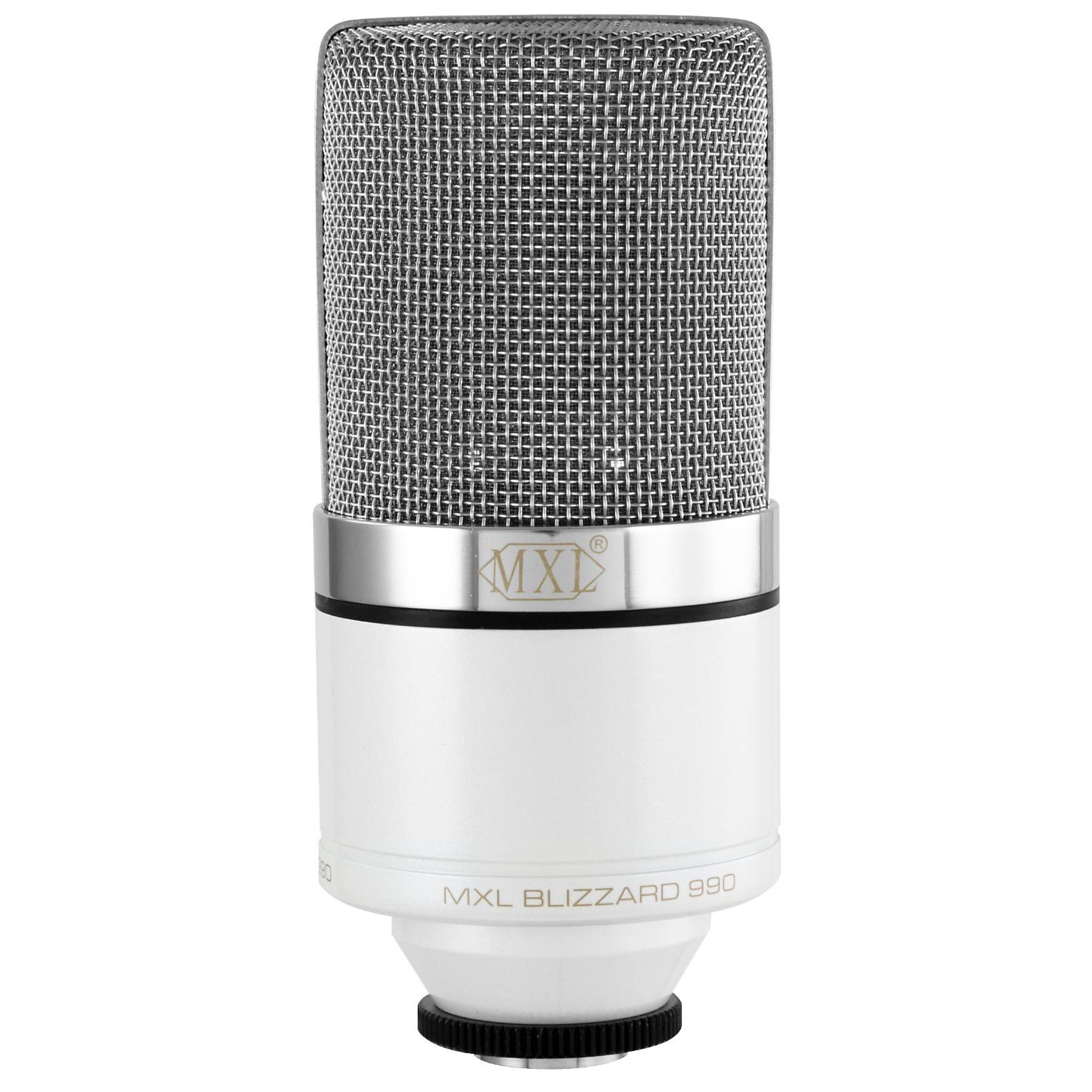 MXL 990 Blizzard White Limited-Edition LDC Microphone With Blue