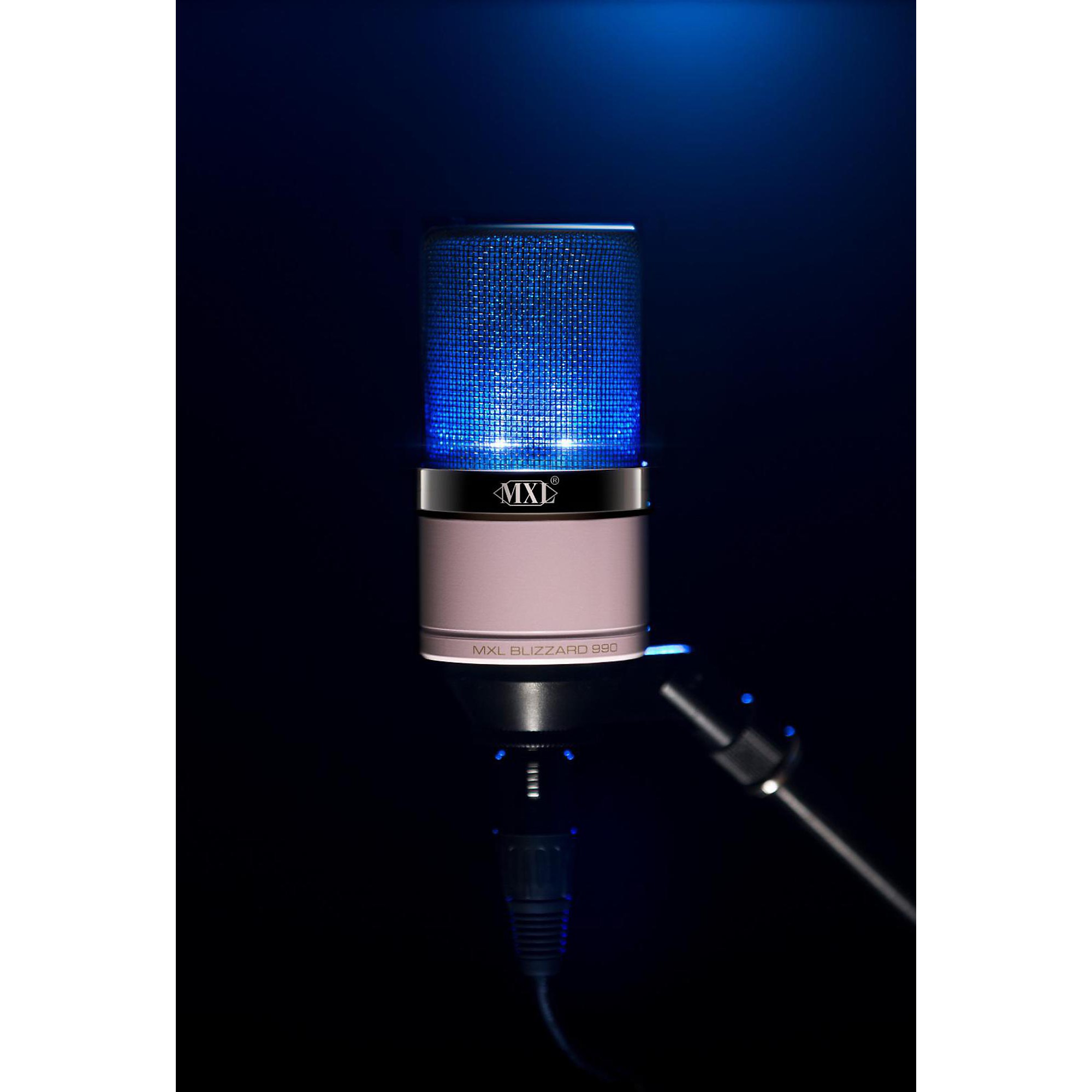 MXL 990 Blizzard White Limited-Edition LDC Microphone With Blue