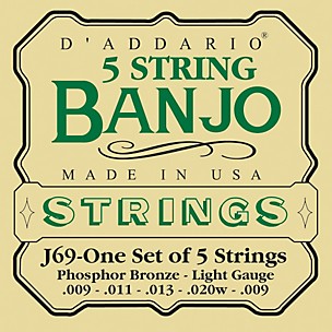 D'Addario J69 5-String Banjo PB Light Loop Strings
