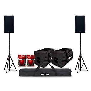 QSC K12.2 12" 2000W Powered Speaker Pair With TOTE-XP Speaker Bags, Cables & Stands