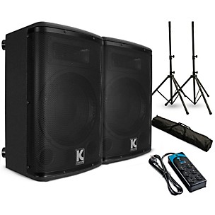 Kustom PA KPX15A 15" Powered Speaker Pair With Stands and Power Strip