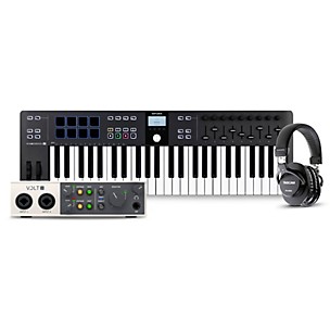 Arturia KeyLab Essential MK3 MIDI Keyboard Controller With Universal Audio Volt 2 USB Audio Interface & TASCAM TH-200X Studio Headphones -