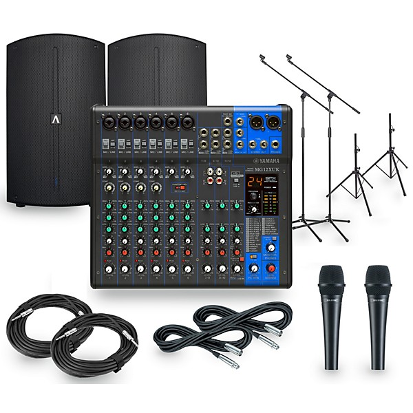 Yamaha Complete Pa Package With Mg12xuk Mixer And Avante Achromic Series Powered Speakers Music Arts