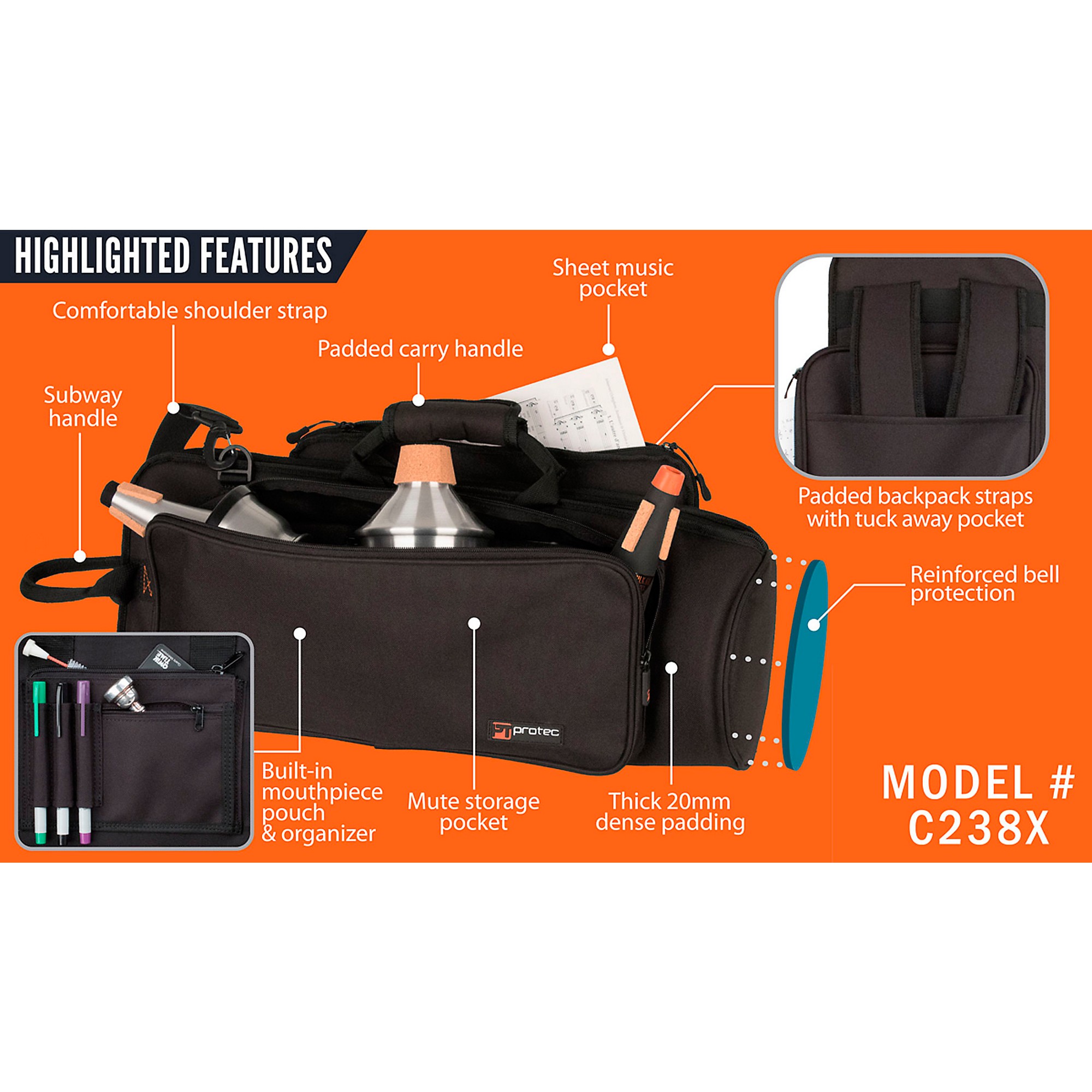 Protec C238X Trumpet Explorer Gig Bag with Sheet Music Pocket