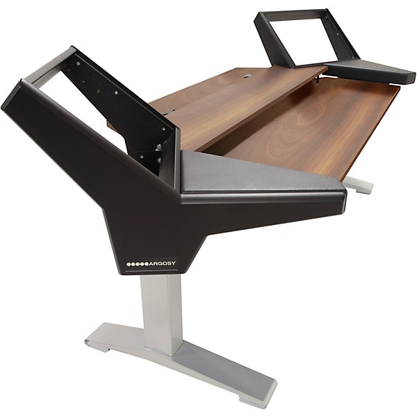 Argosy Halo K88 Desk with Black End Panels, Mahogany Surface, and