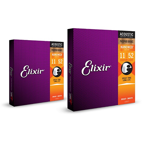 Elixir Phosphor Bronze Acoustic Guitar Strings with NANOWEB Coating ...