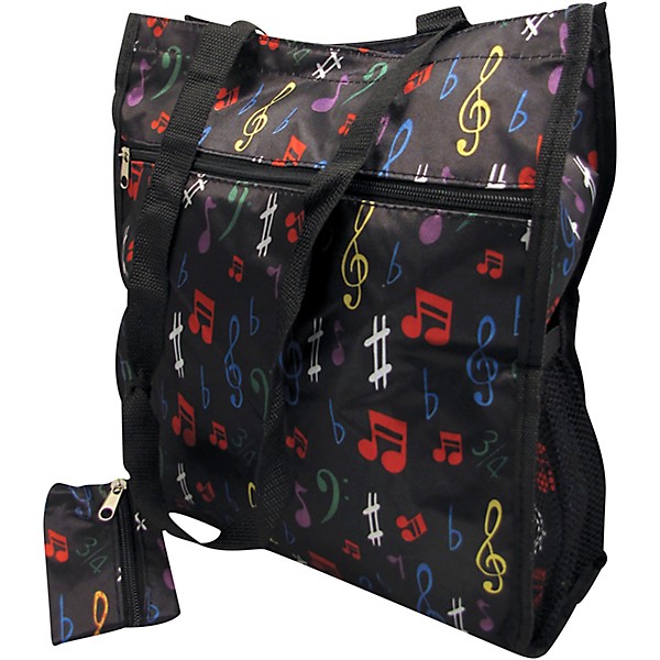 AIM Music Notes Satin Zip To Tote Bag With Change Purse - Black